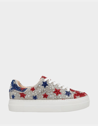 Betsey Johnson Great Value | AMERICANA BUNDLE Women's Red White Blue USA Star Sneakers and American Flag Handbag Bundle