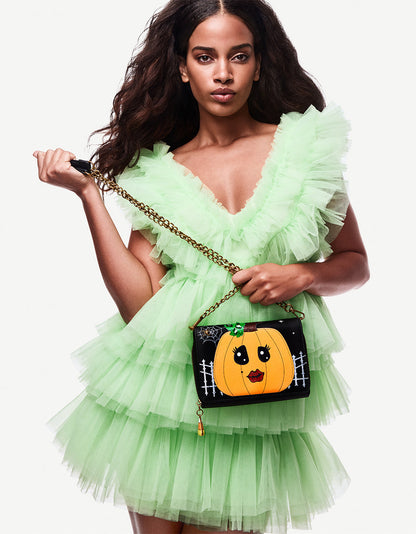 Betsey Johnson Classic | GOURDGOUS WALLET ON CHAIN BLACK MULTI Women's Pumpkin Halloween-Themed Wallet