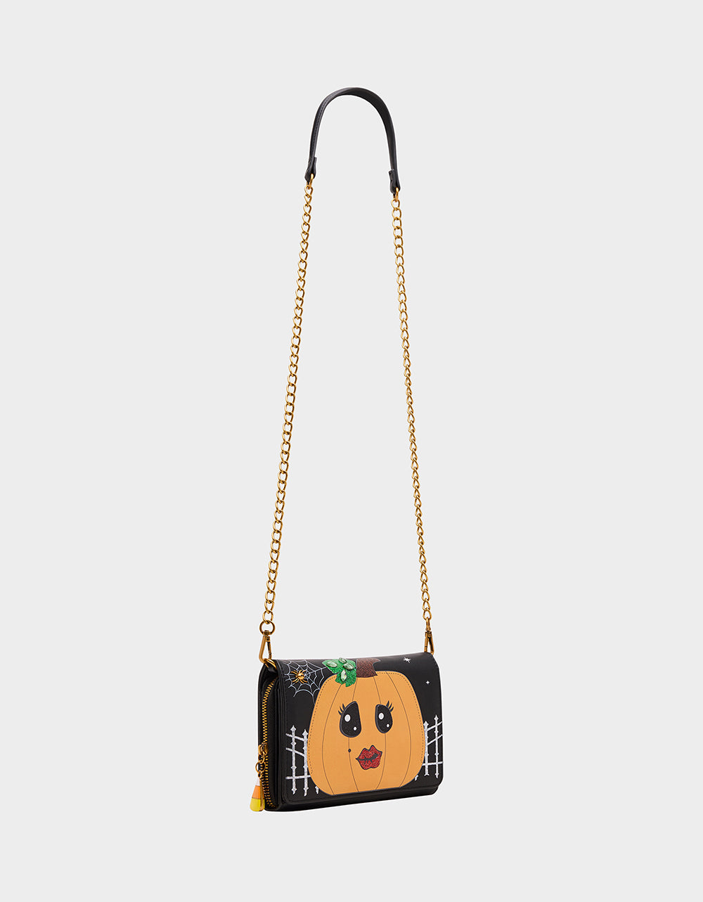 Betsey Johnson Classic | GOURDGOUS WALLET ON CHAIN BLACK MULTI Women's Pumpkin Halloween-Themed Wallet