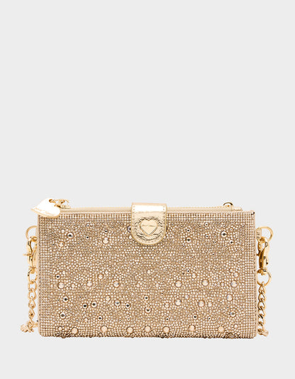 Betsey Johnson Featured | WALLET ON CHAIN PHONE HOLDER CHAMPAGNE Women's Rhinestone Embellished Wallet
