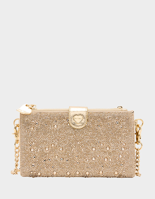 Betsey Johnson Featured | WALLET ON CHAIN PHONE HOLDER CHAMPAGNE Women's Rhinestone Embellished Wallet