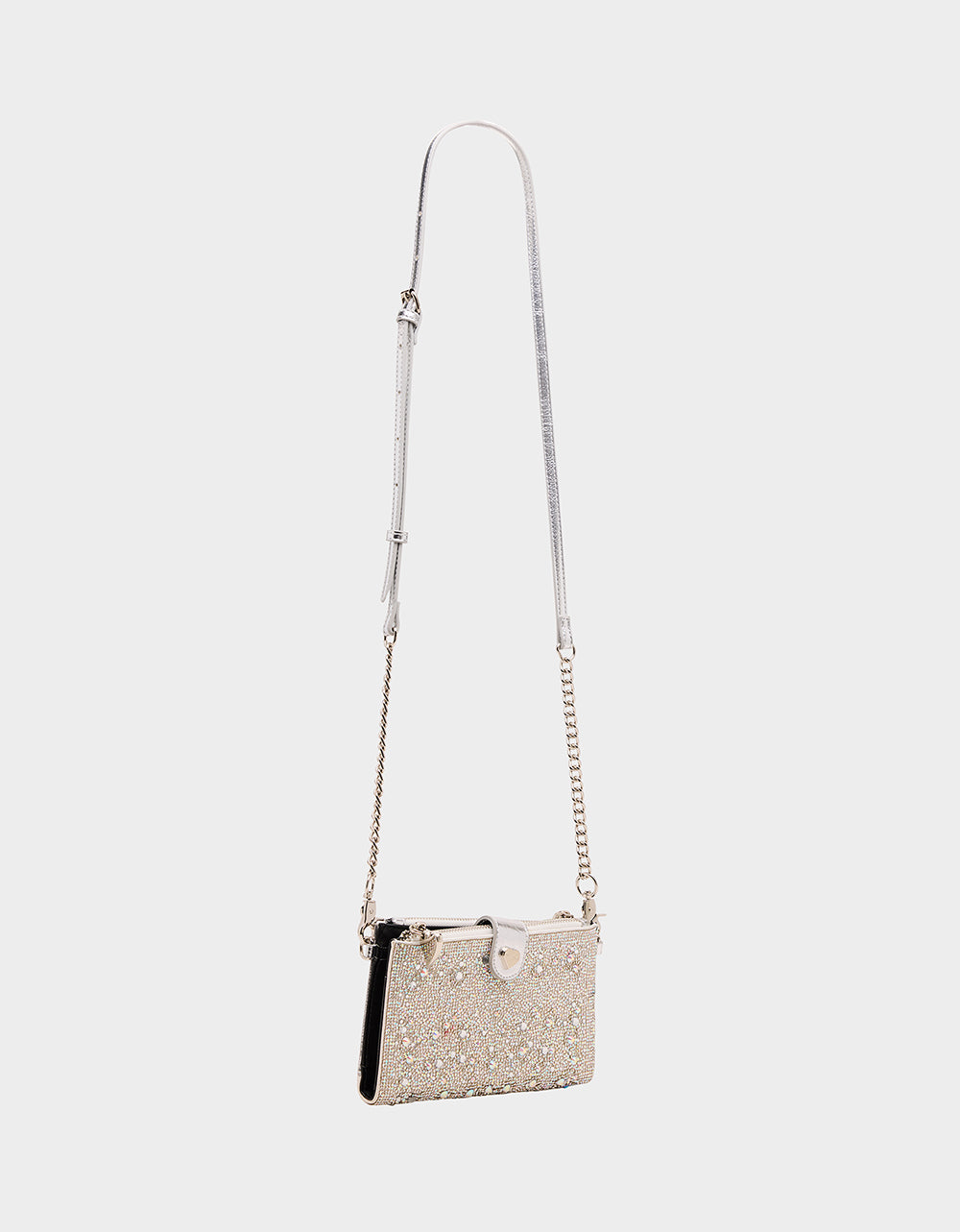 Betsey Johnson Hot Sale | WALLET ON CHAIN PHONE HOLDER SILVER Women's Rhinestone Embellished Wallet