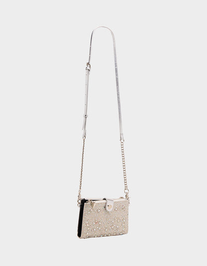 Betsey Johnson Hot Sale | WALLET ON CHAIN PHONE HOLDER SILVER Women's Rhinestone Embellished Wallet