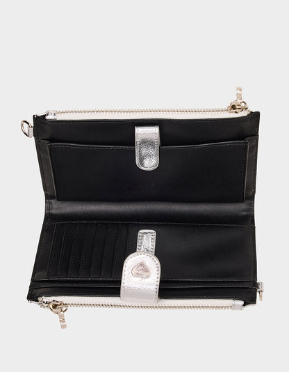 Betsey Johnson Hot Sale | WALLET ON CHAIN PHONE HOLDER SILVER Women's Rhinestone Embellished Wallet
