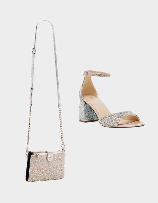 Betsey Johnson Recommended | RHINESTONE HOLIDAY BUNDLE Women's Rhinestone Block Heel and Wallet on Chain Phone Holder Crossbody