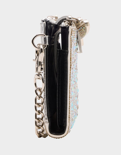 Betsey Johnson Recommended | RHINESTONE HOLIDAY BUNDLE Women's Rhinestone Block Heel and Wallet on Chain Phone Holder Crossbody