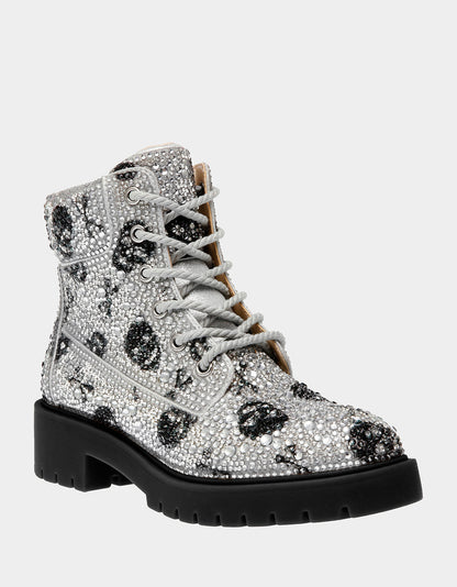 Betsey Johnson Deals | THE GOTH GIRL HOLIDAY BUNDLE Women's Rhinestone Skull Combat Boots and Black Bucket Handbag