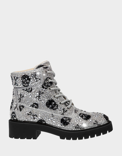 Betsey Johnson Deals | THE GOTH GIRL HOLIDAY BUNDLE Women's Rhinestone Skull Combat Boots and Black Bucket Handbag