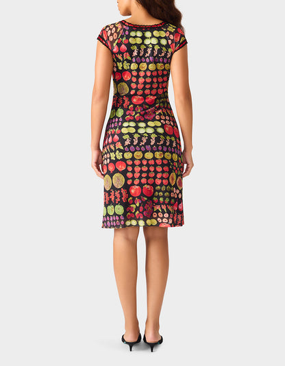 Betsey Johnson Quality | BETSEY'S FRUIT DRESS BLACK MULTI Women's Fruit Print Short-Sleeved Slip Dress