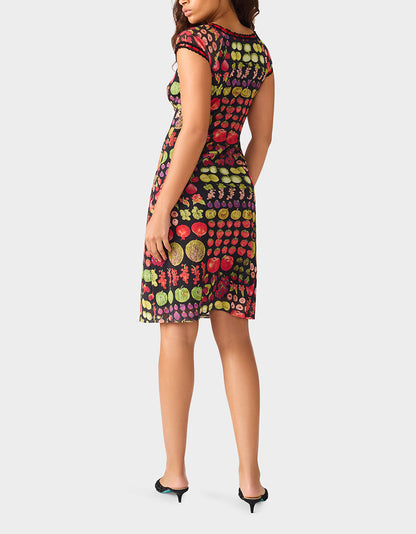 Betsey Johnson Quality | BETSEY'S FRUIT DRESS BLACK MULTI Women's Fruit Print Short-Sleeved Slip Dress