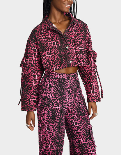 Betsey Johnson Latest | WILD IN PINK BUNDLE Women's Pink Leopard Cropped Jacket and Cargo Pant Set