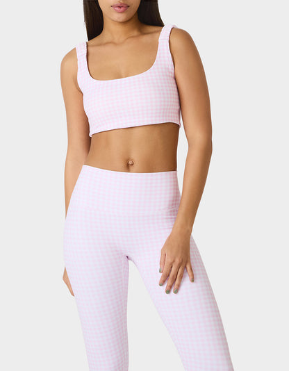 Betsey Johnson Best Seller | GINGHAM PRINT BRA TOP PINK MULTI Women's Activewear Pink Gingham Bra Top