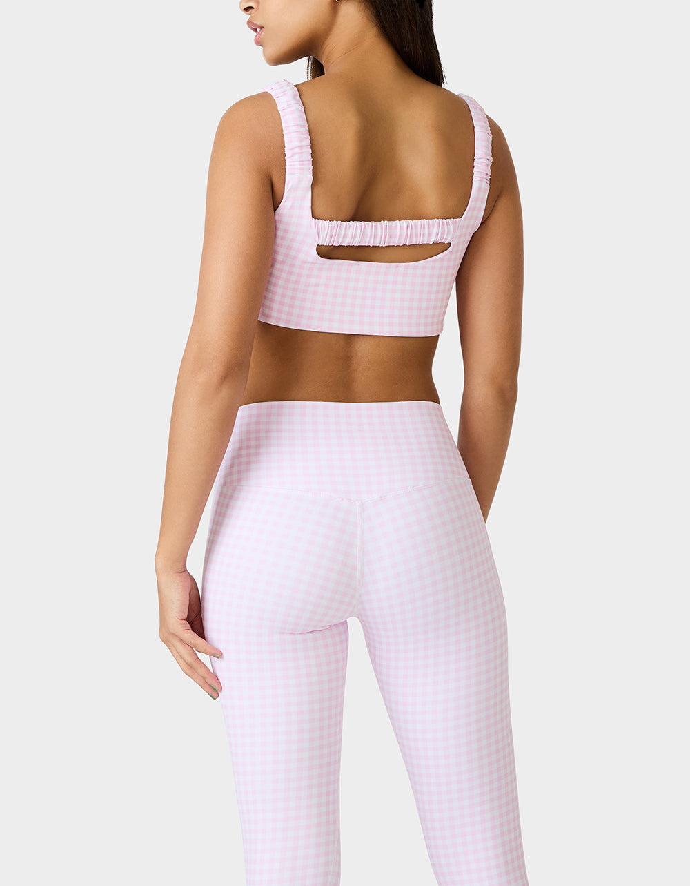 Betsey Johnson Best Seller | GINGHAM PRINT BRA TOP PINK MULTI Women's Activewear Pink Gingham Bra Top