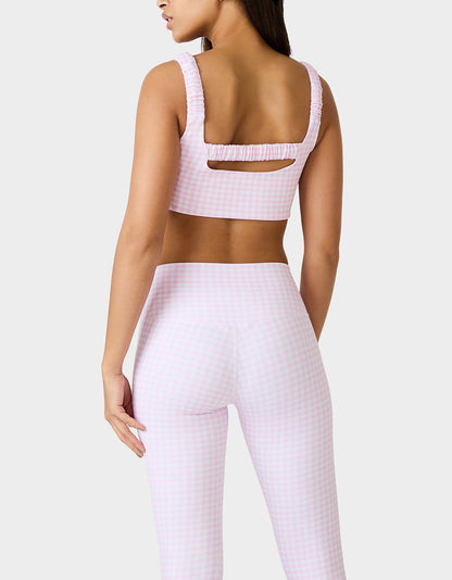 Betsey Johnson Best Seller | GINGHAM PRINT BRA TOP PINK MULTI Women's Activewear Pink Gingham Bra Top