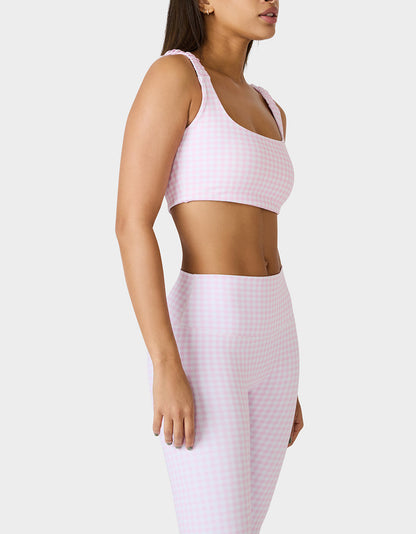 Betsey Johnson Best Seller | GINGHAM PRINT BRA TOP PINK MULTI Women's Activewear Pink Gingham Bra Top