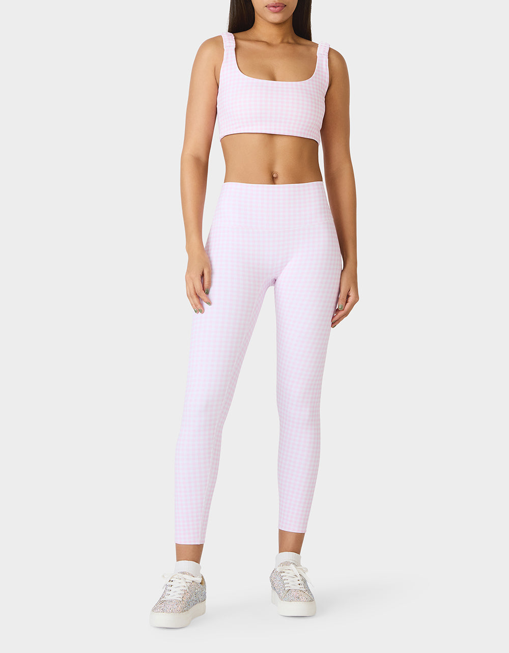 Betsey Johnson Best Seller | GINGHAM PRINT BRA TOP PINK MULTI Women's Activewear Pink Gingham Bra Top