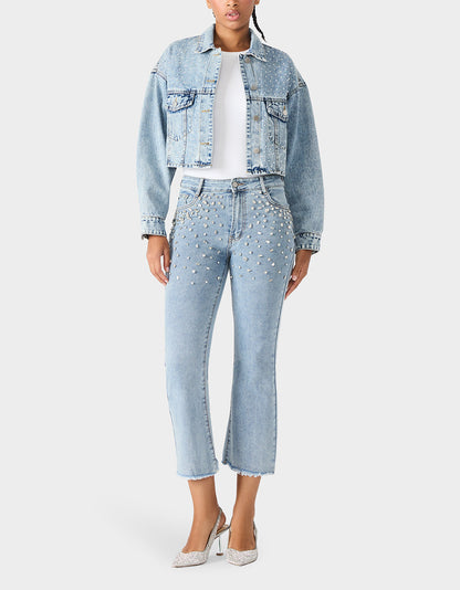 Betsey Johnson Great Value | THE JEWELED JEAN DREAM BUNDLE Women's Rhinestone Denim Jacket and Jeans Set