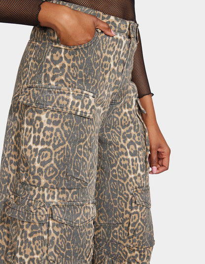 Betsey Johnson Customer Favorite | BARREL CARGO PANTS LEOPARD Women's Animal Print Pants