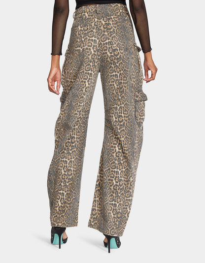Betsey Johnson Customer Favorite | BARREL CARGO PANTS LEOPARD Women's Animal Print Pants
