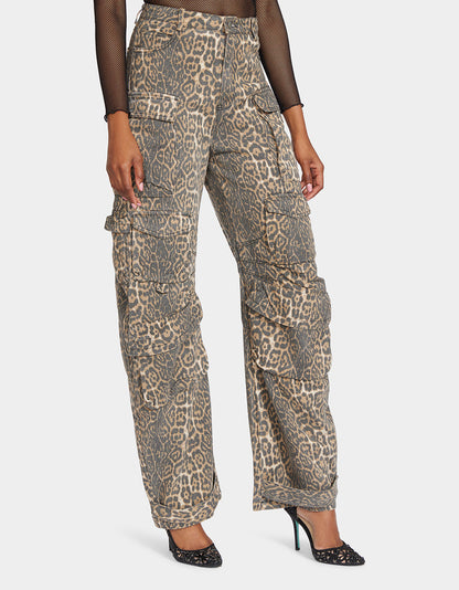 Betsey Johnson Customer Favorite | BARREL CARGO PANTS LEOPARD Women's Animal Print Pants