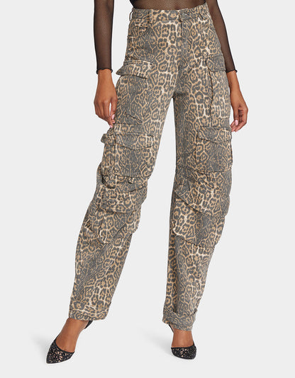 Betsey Johnson Customer Favorite | BARREL CARGO PANTS LEOPARD Women's Animal Print Pants