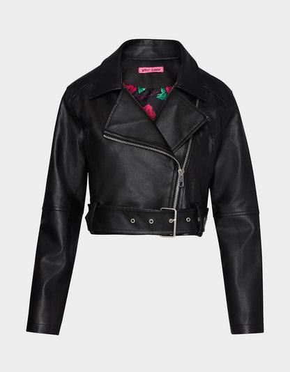 Betsey Johnson Everyday | REBEL ROSE JACKET BLACK Women's Leather Long-Sleeved Jacket