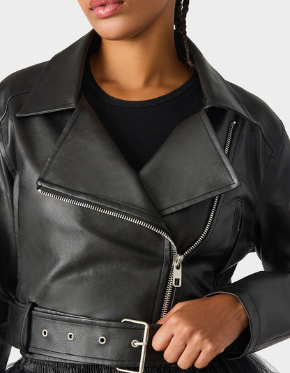 Betsey Johnson Everyday | REBEL ROSE JACKET BLACK Women's Leather Long-Sleeved Jacket