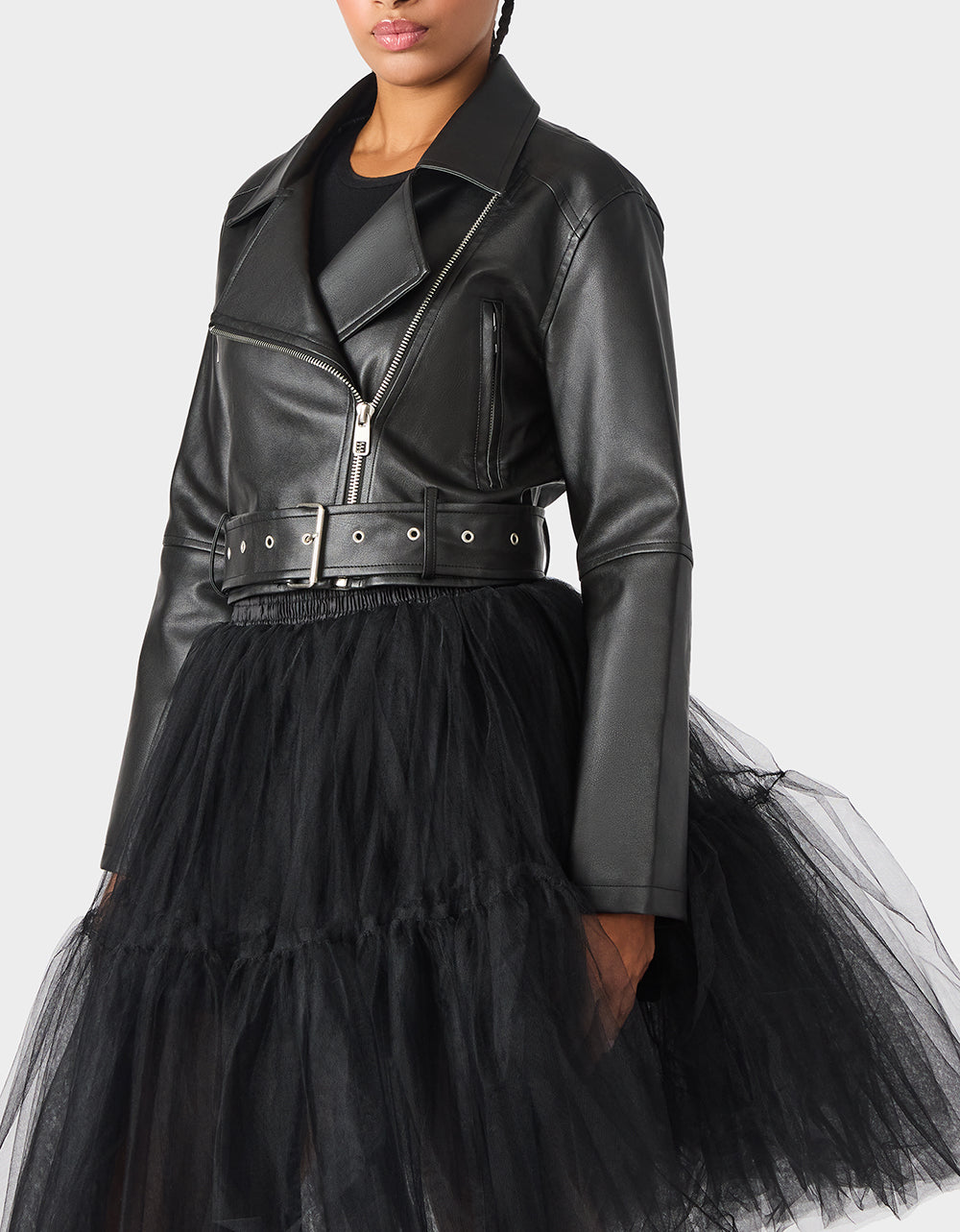 Betsey Johnson Everyday | REBEL ROSE JACKET BLACK Women's Leather Long-Sleeved Jacket