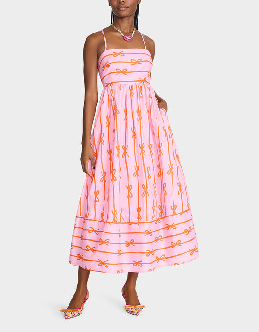 Betsey Johnson Best Price | JORDY MAXI DRESS PINK MULTI Women's Flowy Bow Print Maxi Dress