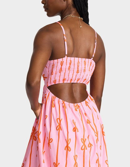 Betsey Johnson Best Price | JORDY MAXI DRESS PINK MULTI Women's Flowy Bow Print Maxi Dress