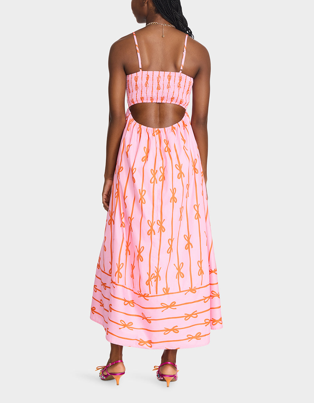 Betsey Johnson Best Price | JORDY MAXI DRESS PINK MULTI Women's Flowy Bow Print Maxi Dress