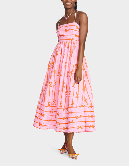 Betsey Johnson Best Price | JORDY MAXI DRESS PINK MULTI Women's Flowy Bow Print Maxi Dress