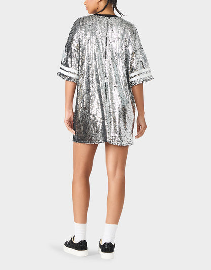 Betsey Johnson Customer Favorite | THE SPORTS FAN HOLIDAY BUNDLE Women's Game Day Sequin Jersey Dress and Sidny Football Rhinestone Sneaker