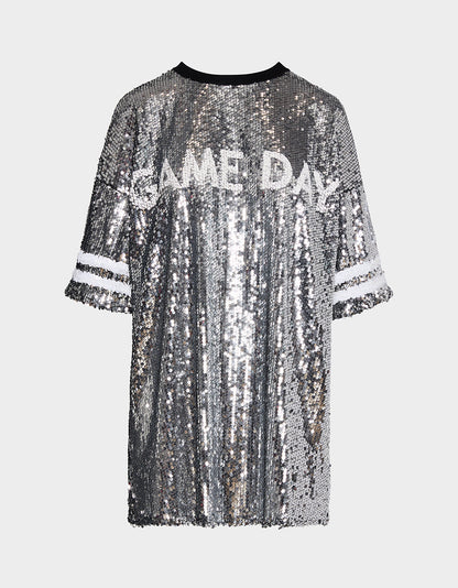 Betsey Johnson Customer Favorite | THE SPORTS FAN HOLIDAY BUNDLE Women's Game Day Sequin Jersey Dress and Sidny Football Rhinestone Sneaker