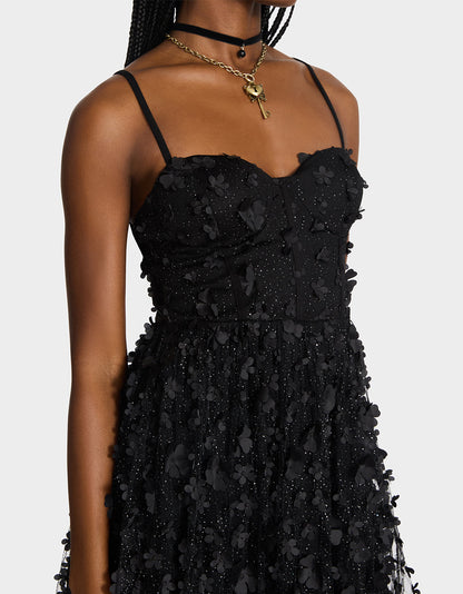 Betsey Johnson Customer Favorite | THE FLOWER CHILD HOLIDAY BUNDLE Women's Mini 3D Flower Dress Black and Floral Heel