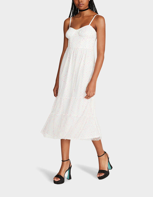 Betsey Johnson Premium | GARDEN VIBES CORSET MIDI DRESS WHITE MULTI