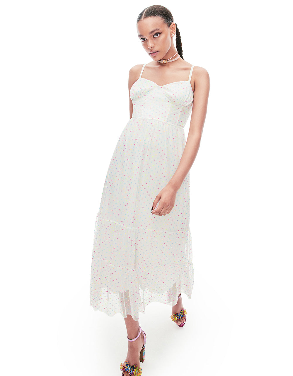 Betsey Johnson Premium | GARDEN VIBES CORSET MIDI DRESS WHITE MULTI