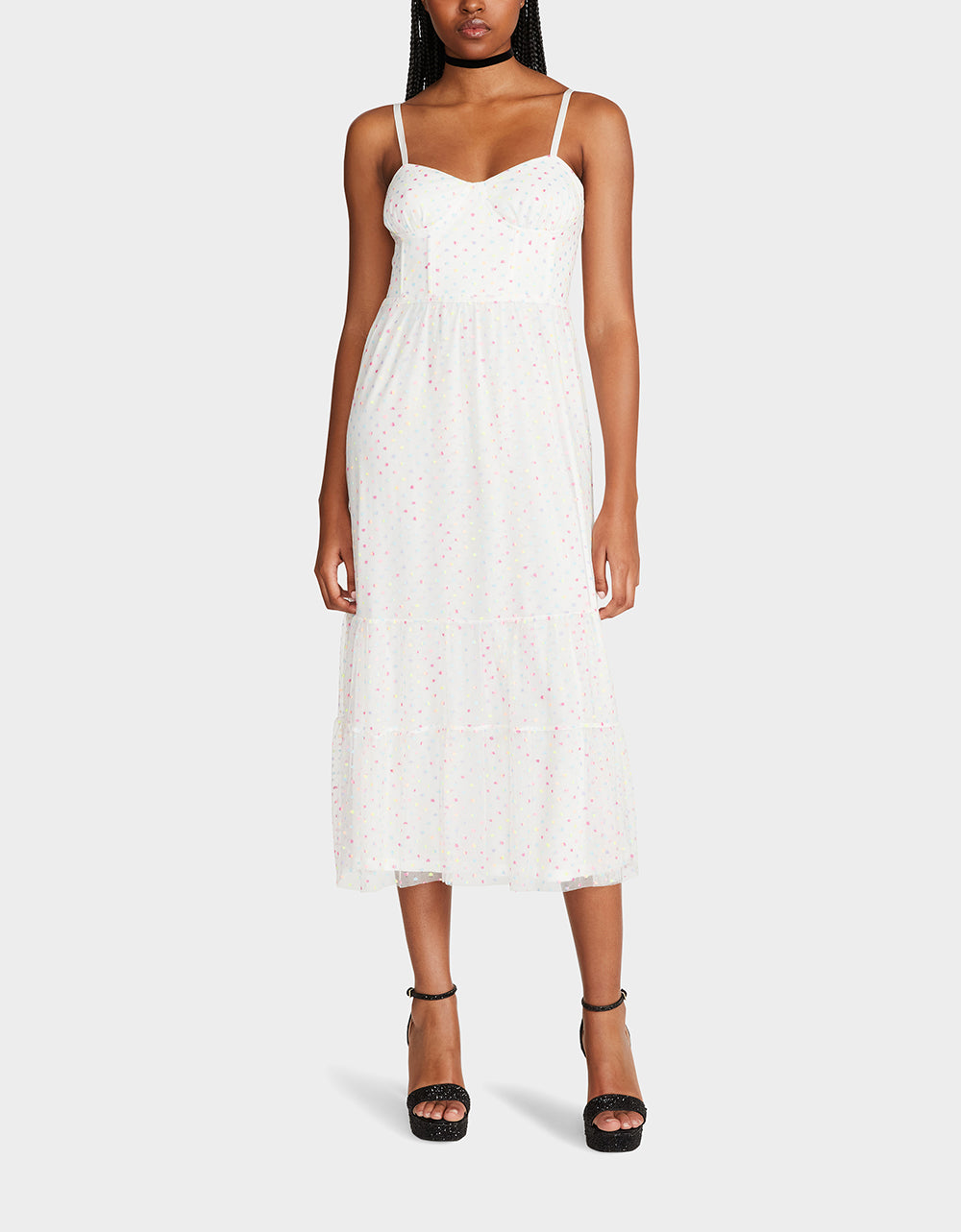 Betsey Johnson Premium | GARDEN VIBES CORSET MIDI DRESS WHITE MULTI