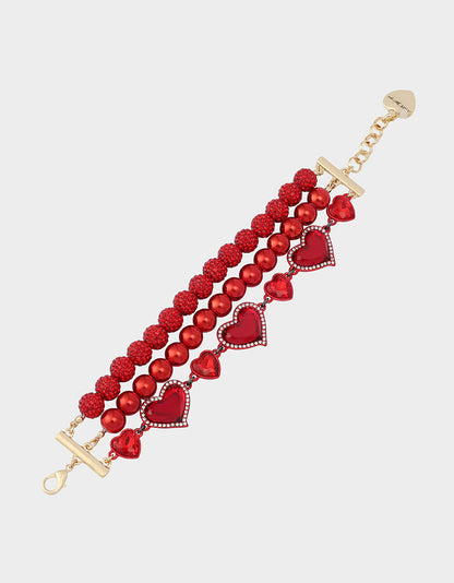 Betsey Johnson Latest | LOVE SPELL MULTI BRACELET RED Women's Valentine's Day Heart Bracelet