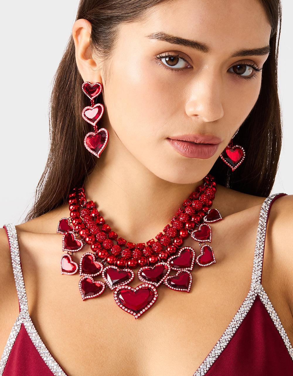 Betsey Johnson Deals | LOVE SPELL BIB NECKLACE RED Women's Valentines' Day Layered Heart Bib Necklace