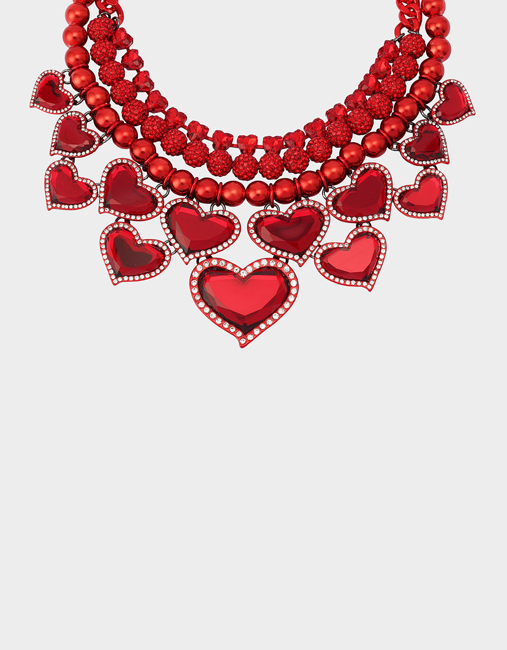 Betsey Johnson Deals | LOVE SPELL BIB NECKLACE RED Women's Valentines' Day Layered Heart Bib Necklace