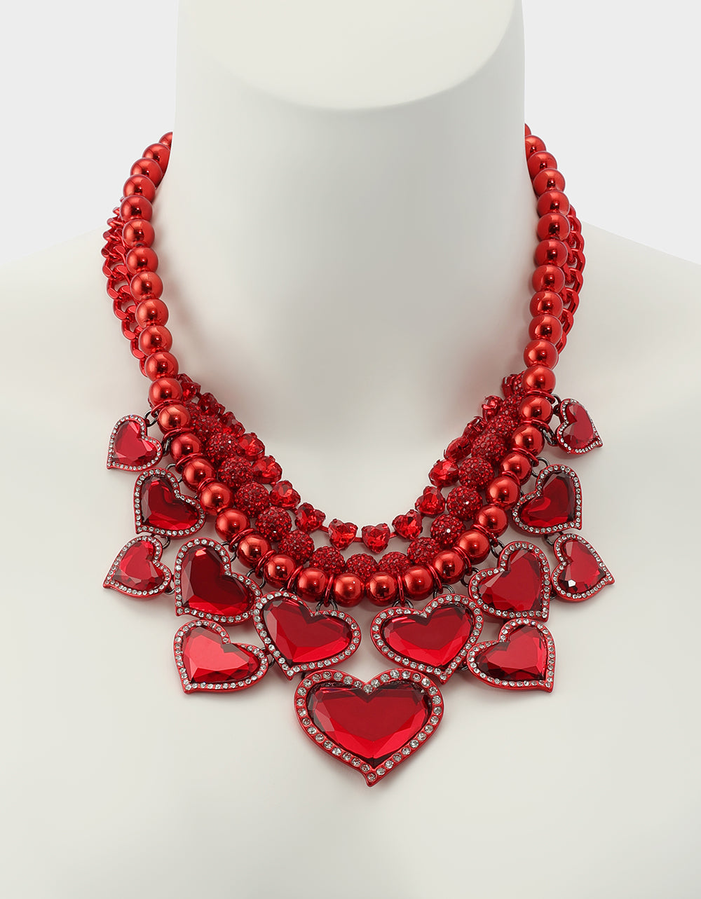 Betsey Johnson Deals | LOVE SPELL BIB NECKLACE RED Women's Valentines' Day Layered Heart Bib Necklace