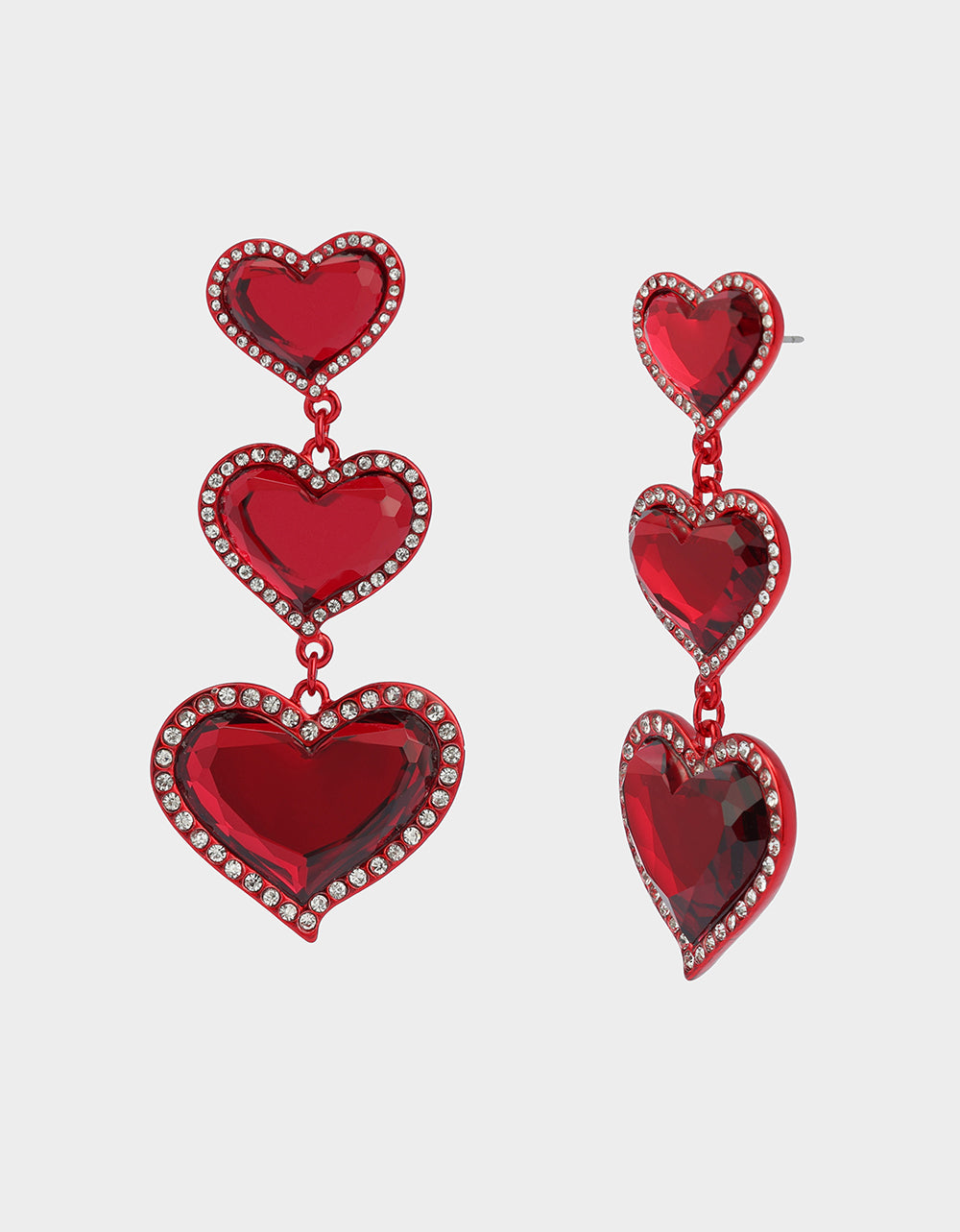 Betsey Johnson Quality | LOVE SPELL DROP EARRINGS RED Women's Valentine's Day Heart Rhinestone Drop Linear Earrings