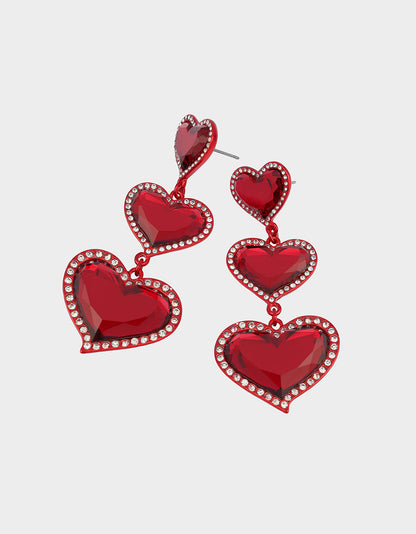 Betsey Johnson Quality | LOVE SPELL DROP EARRINGS RED Women's Valentine's Day Heart Rhinestone Drop Linear Earrings