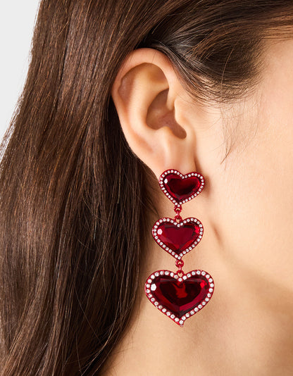Betsey Johnson Quality | LOVE SPELL DROP EARRINGS RED Women's Valentine's Day Heart Rhinestone Drop Linear Earrings