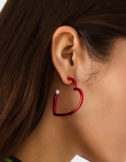 Betsey Johnson Premium | HEART HOOP EARRINGS RED Women's Valentine's Day Heart Hoop Earrings