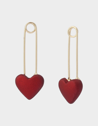 Betsey Johnson Value | HEART SAFETY PIN DROP EARRINGS RED Women's Valentine's Day Heart Pin Drop Earrings