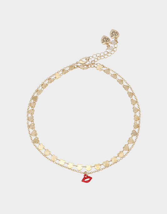 Betsey Johnson Best Price | LIPS NECKLACE SET RED Women's Gold Heart Chain Lip Valentine's Day Necklace Set