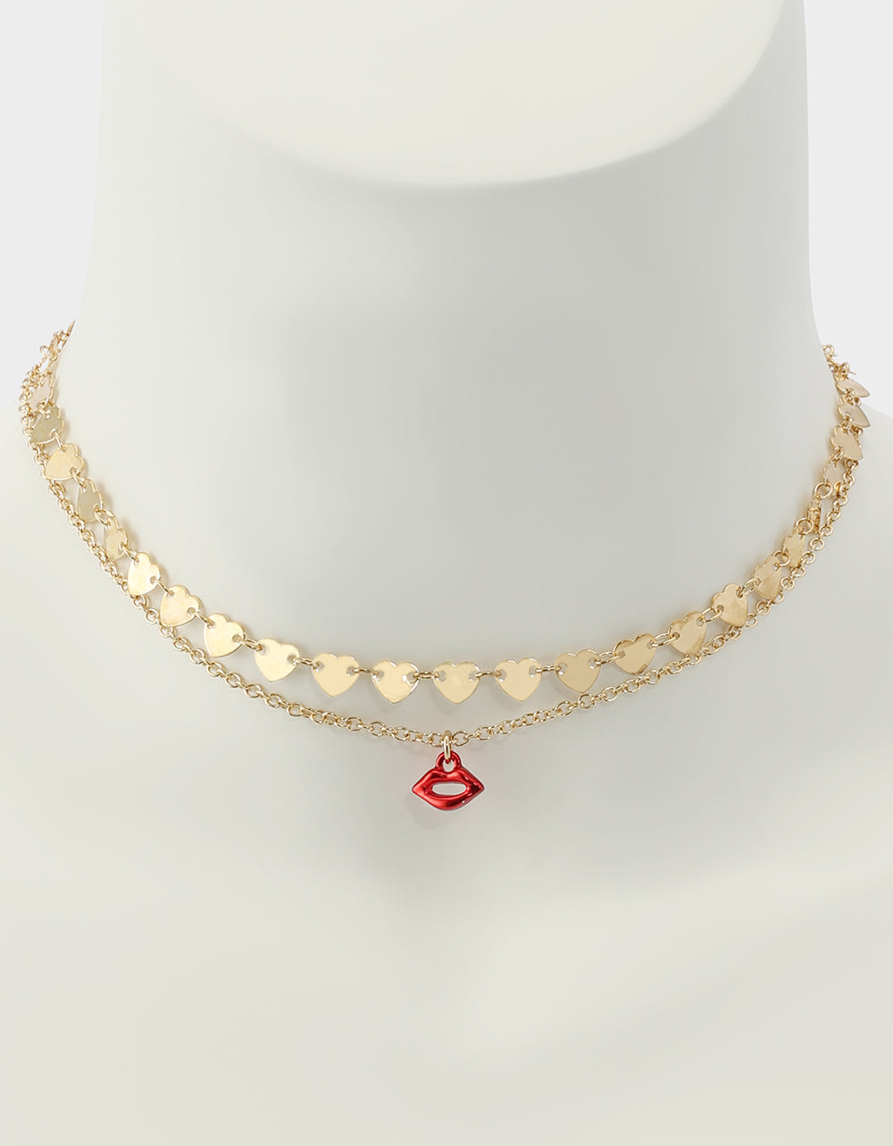 Betsey Johnson Best Price | LIPS NECKLACE SET RED Women's Gold Heart Chain Lip Valentine's Day Necklace Set