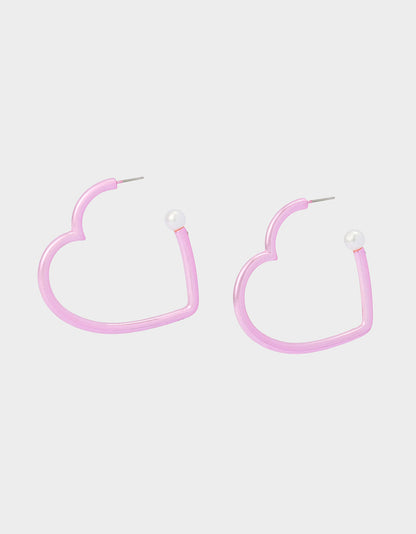 Betsey Johnson Recommended | HEART HOOP EARRINGS PINK/WHITE Women's Valentine's Day Heart Hoop Earrings